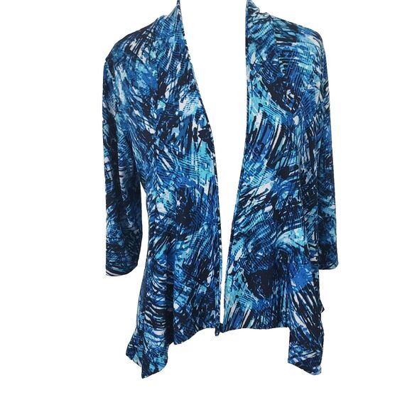 BonWorth Open Front Cardigan Womens Size XSP Stretch Flowy Blue White Black - Picture 1 of 13